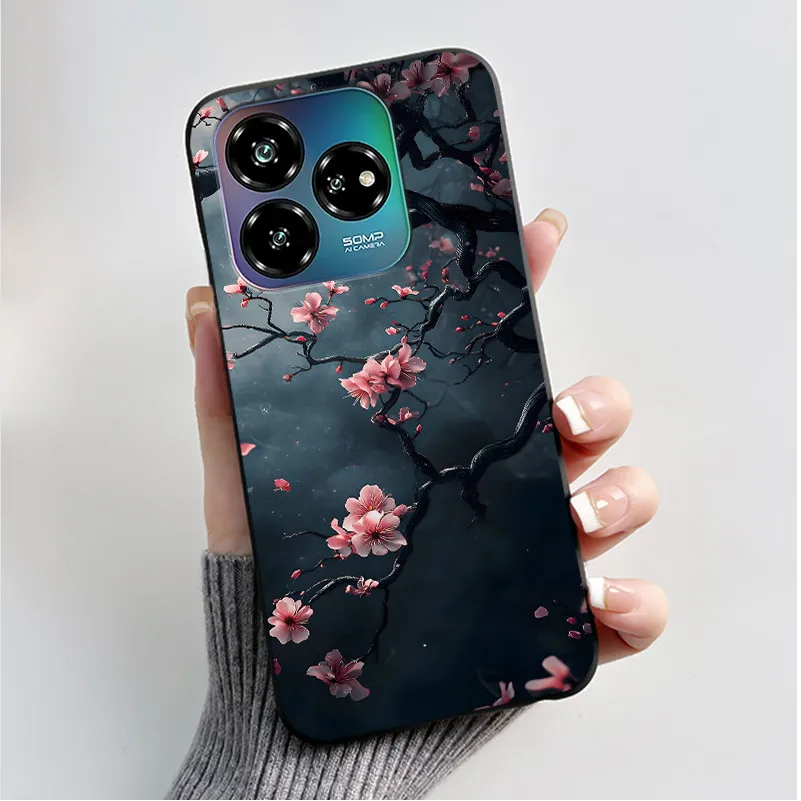 Black Soft Silicone Case with Cute Flower Cartoon Design