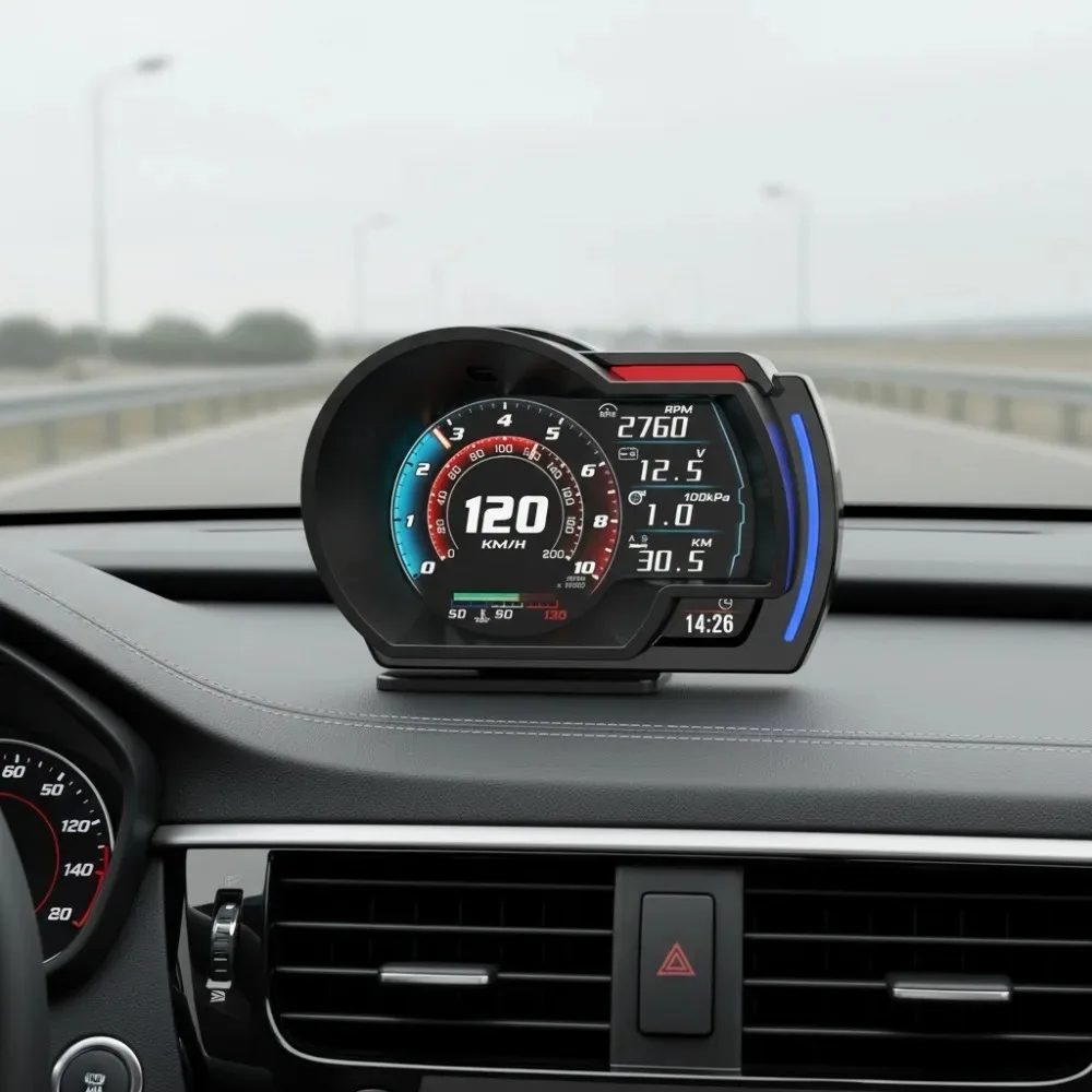 A520 OBD+GPS HUD 3.5인치 속도 경고 듀얼 모드 LCD 제스처 컨트롤 자동차 진단 도구 (레이싱카 범용)