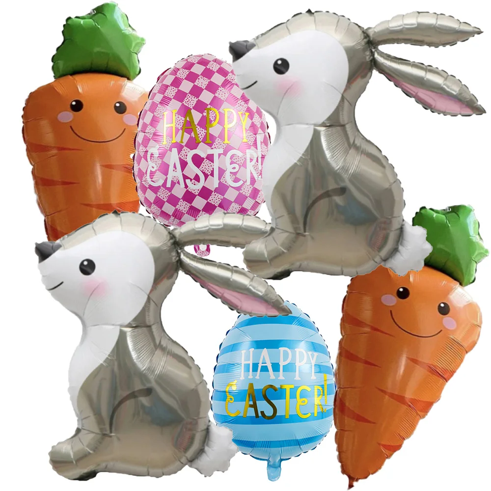 

6Pcs Easter Bunny Balloons Large Carrot Foil Balloons Rabbit Balloons Home Birthday Baby Shower Happy Themed Decorations