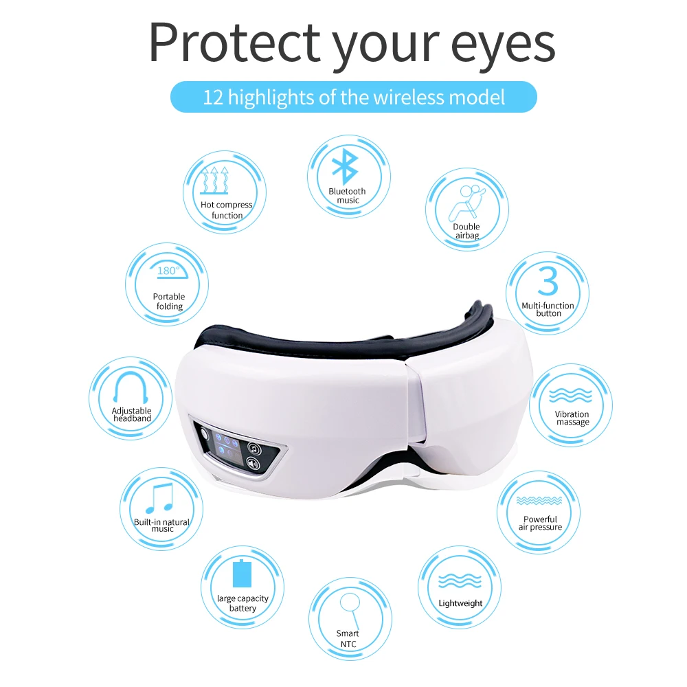 Smart Foldable Eye Massager Rechargeable Bluetooth Eye Mask Vibration Massage Relieve Fatigue Portable Eye Relax Care Device