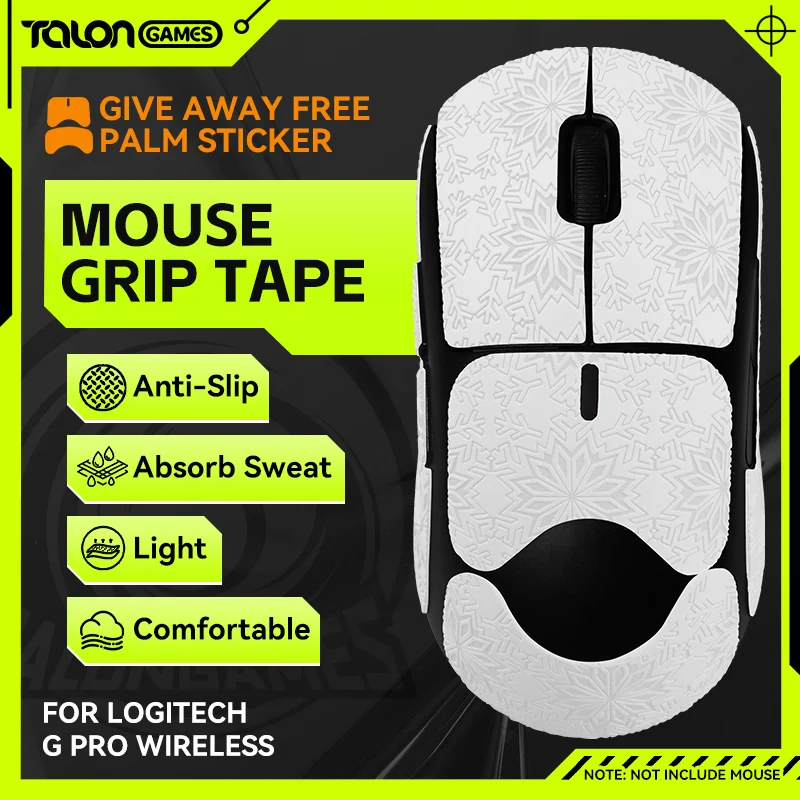 

White TALONGAMES Mouse Grip Tape SnowPattern For Logitech GPRO Wireless /GPW,Palm Sweat Absorption,All Inclusive Anti-Slip Tape