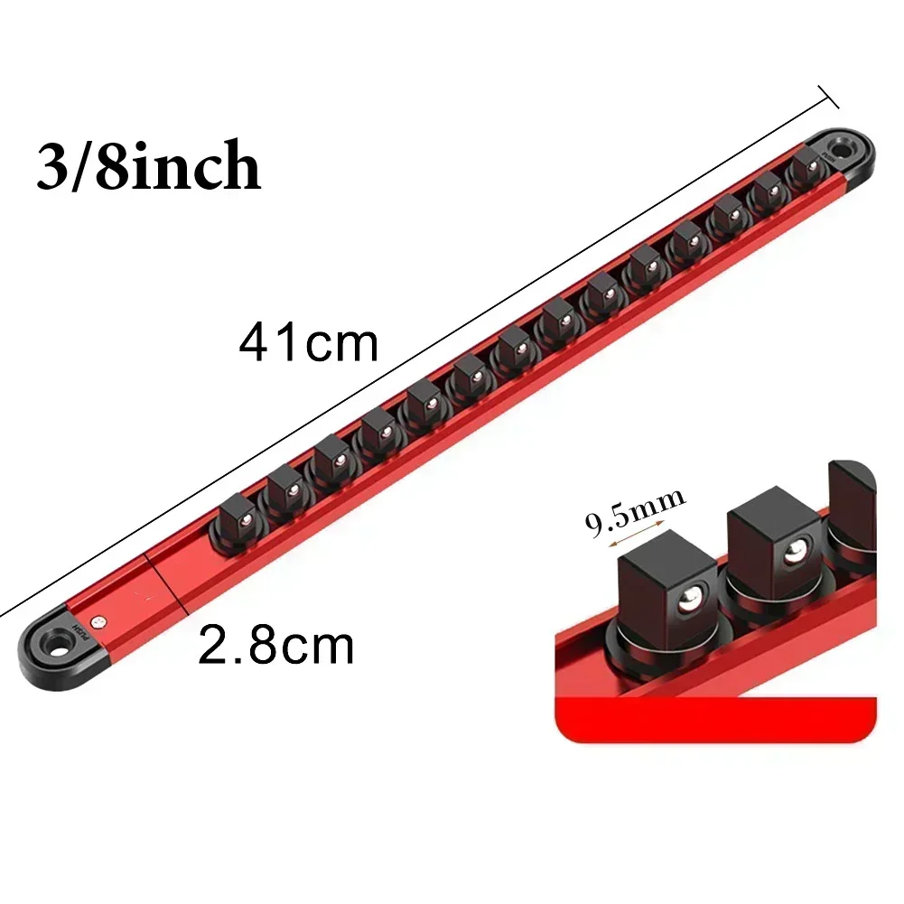 Socket organizer 360&deg; swivel magnetic socket organizer 1/4 3/8 1/2Inch socket clip rail holder for hand tools accessory