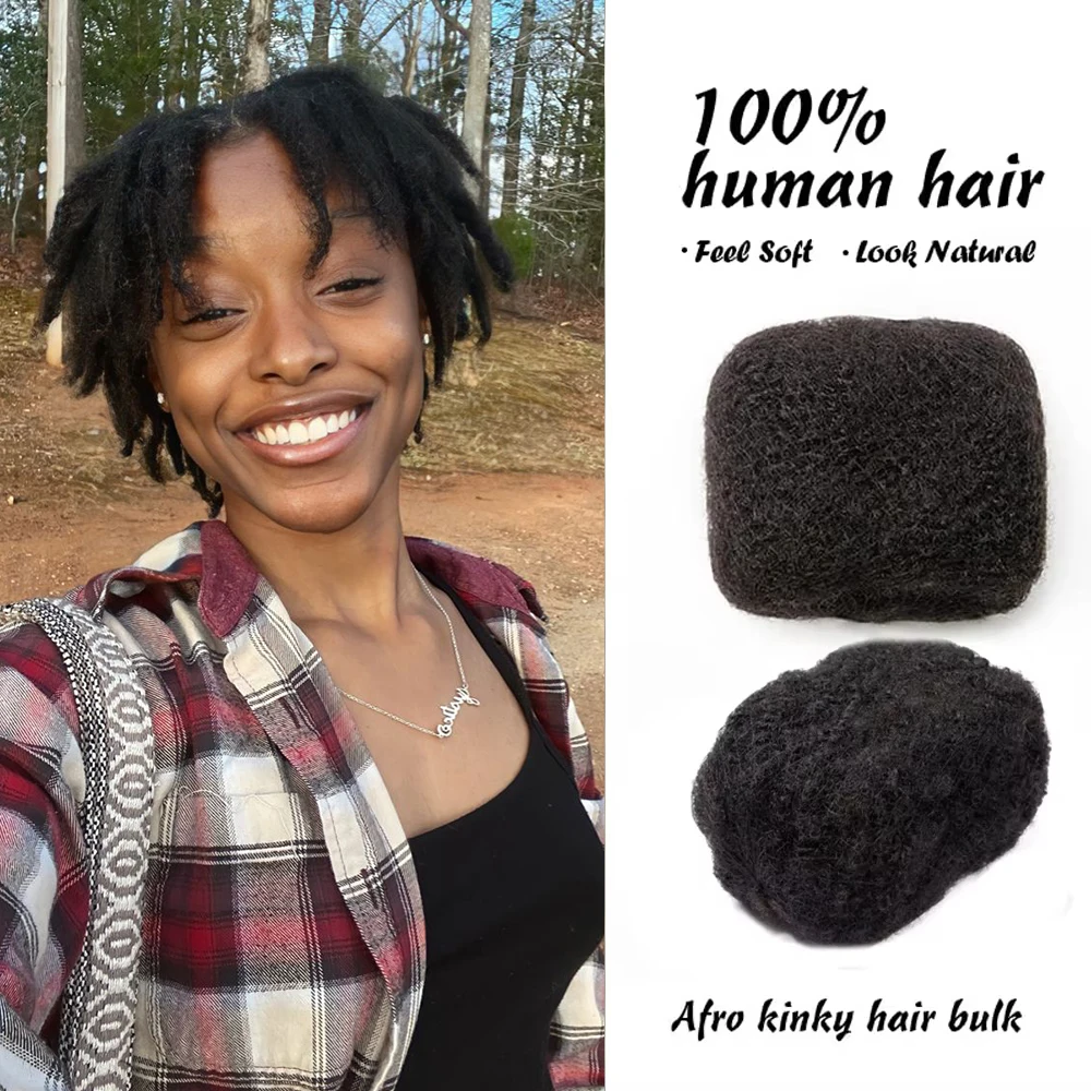 Dreadlocks Braids Hair Afro Kinky Curly Human Hair Bulk for Braiding Extensions Natural Color No Weft 1Pc/30g  Remy 