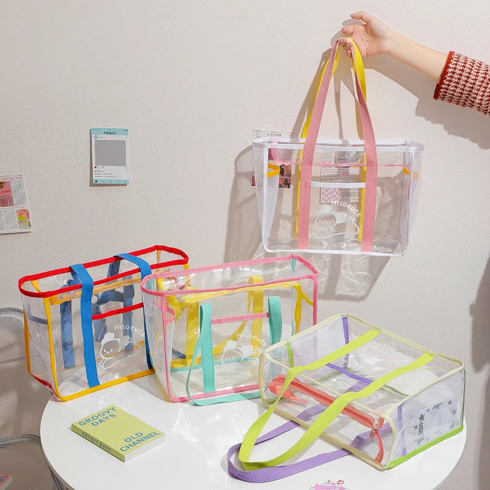 

PVC Beach Bags Women Cartoon Transparent Waterproof Handbag Summer Large Capacity Totes Beach Bags for Towels Toys