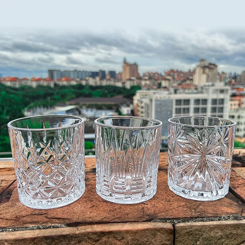 330ml Embossed Whiskey Cup Wine Glass European Style Party Home Bar Whiskey Wine Glass Drinkware Foreign Spirits Set glass cup