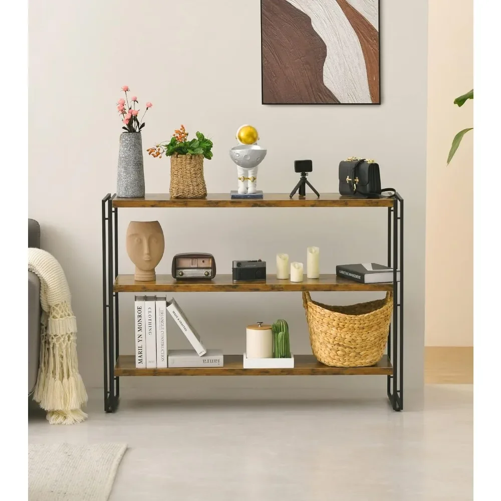 3-Tier Rustic Wood and Metal Industrial Bookcase - 40in, For Home Office, Bedroom, Kitchen, Bathroom Bookshelf 6