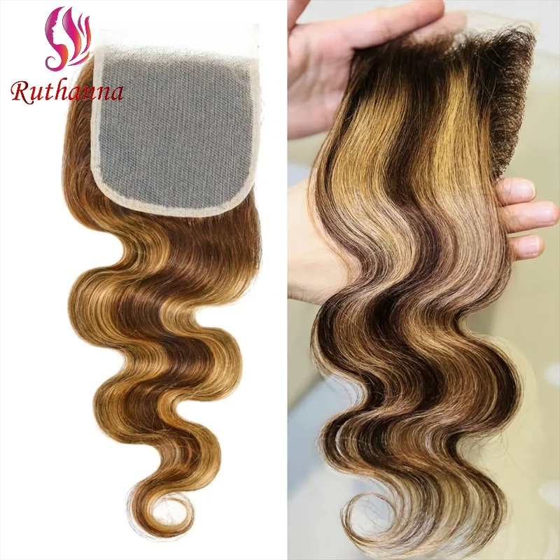 P4/27 Body Wave 4x4 Lace Closure Highlight Human Hair Transparent Lace Closure Brazilian Virgin Hair For Women Soft and Silky