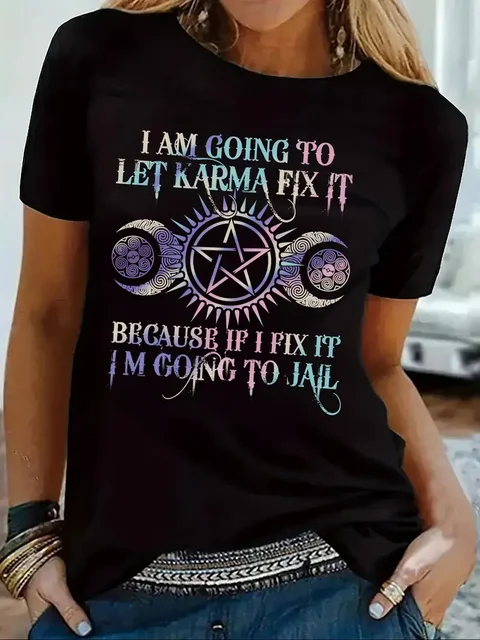 T-shirt à imprimé graphique, haut décontracté à manches courtes et col rond pour l'été et le printemps, vêtements pour femmes 1