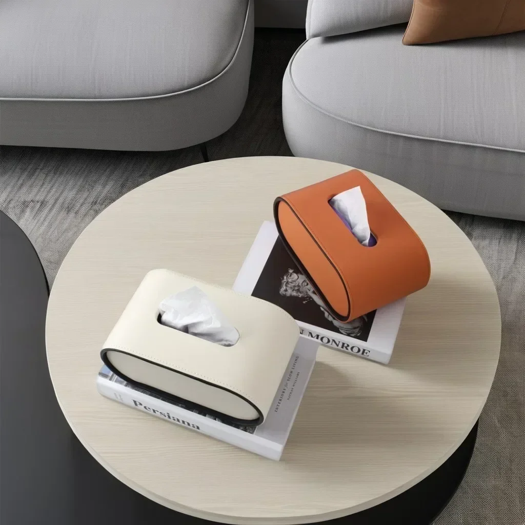 Paper Box Light Luxury High-end Living Room Dish Drainer Leather Tissue Box Bedroom Desktop Wall Shelf Storage Box Organization 4