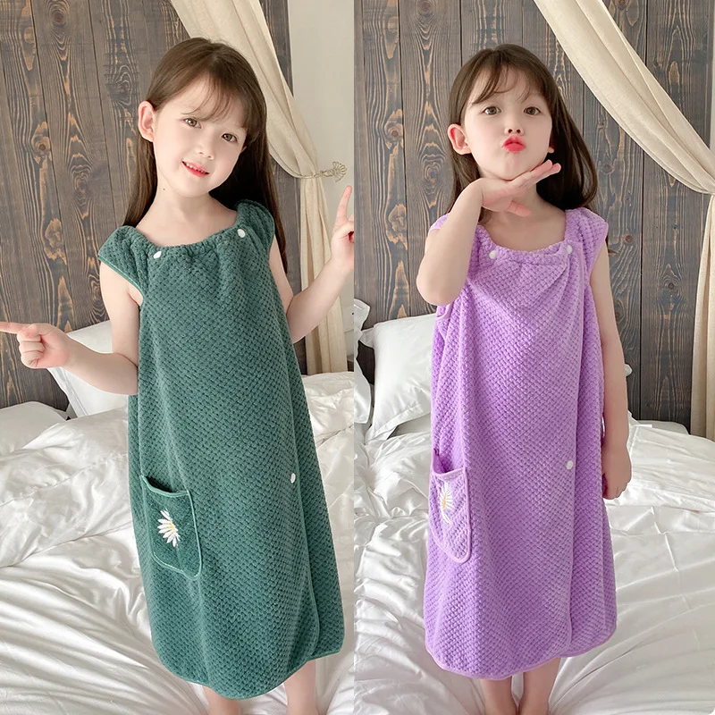 Girls' Summer Pineapple Plaid Thickened Bathrobe Quick-drying Absorbent Bath Towel Can Be Wrapped and Worn Shower Skirt