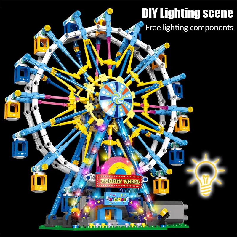 ZKZC City Friends MOC Rotating Ferris Wheel Building Blocks Electric Bricks with Light Toys for Children Christmas Gifts building blocks