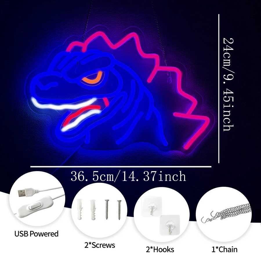 몬스터 네온사인 공룡 LED 네온 조명 게임룸 남자아이 방 벽 장식 USB 전원 생일 파티 크리스마스 선물
