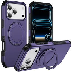 Shockproof Magnetic Dual Layer Anti - Drop Ring Stand Case by ELVEV for iPhone 16 Pro Max (Purple)