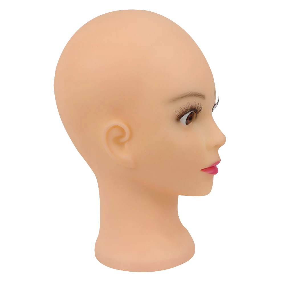 3D 눈이 있는 대머리 마네킹 헤드 스탠드 홀더 및 부드러운 PVC 전문 미용 마네킹 헤드, 가발 제작, 디스플레이, 스타일링용