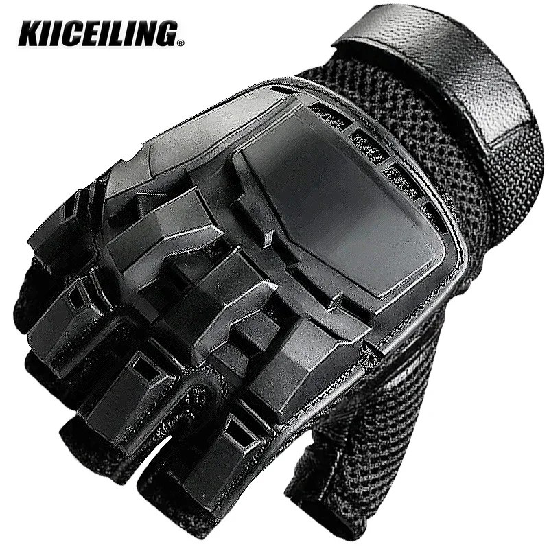 KIICEILING-Tactical Half Finger Gloves for Men, Shooting Gloves, Anti-Slip, Combat, Hiking, Mittens, Training, Climbing, Cycling