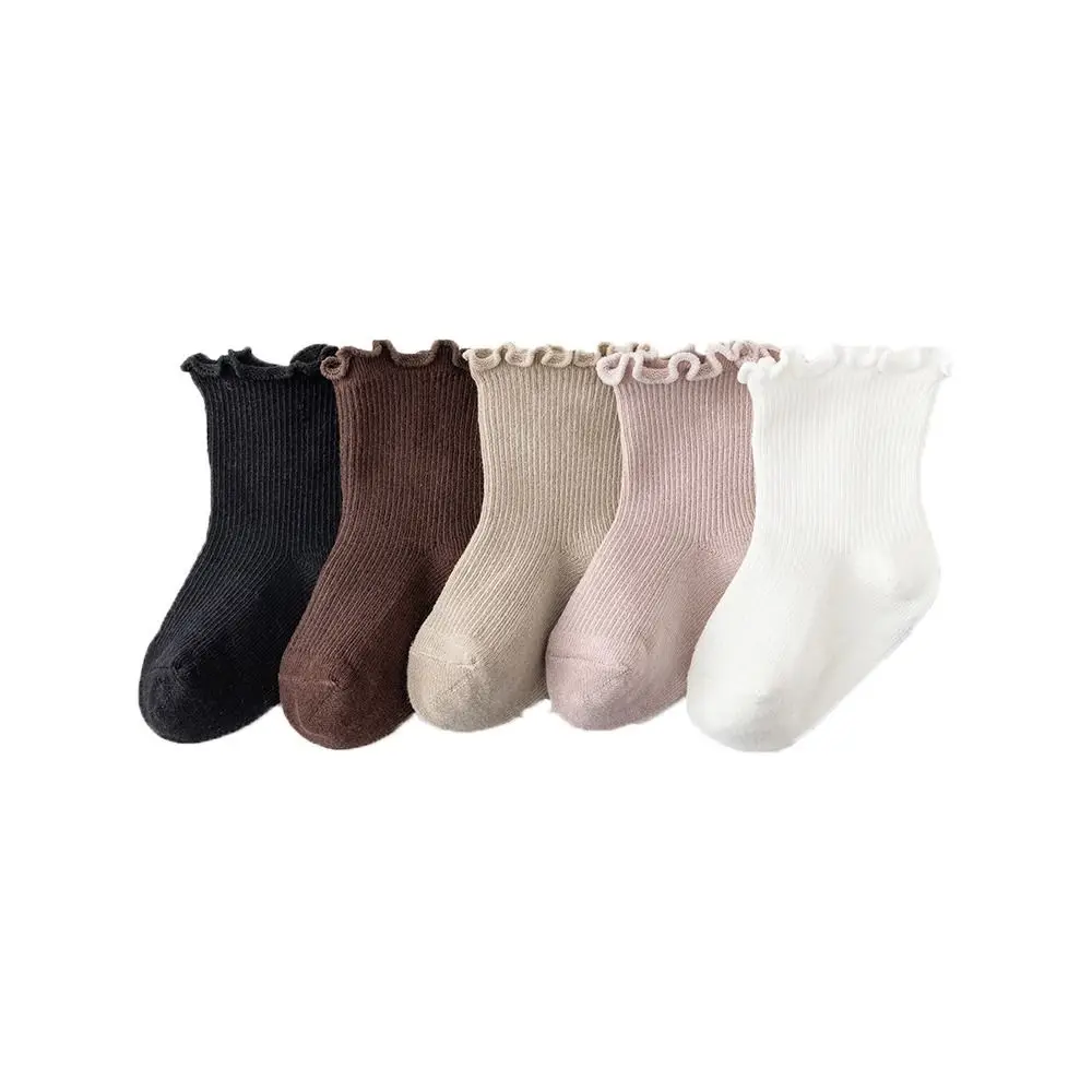 5Pairs Fashion Ruffle Baby Cotton Socks Autumn Spring Cute Toddle Short Tube Socks Breathable Mid-calf Newborn Socks Children