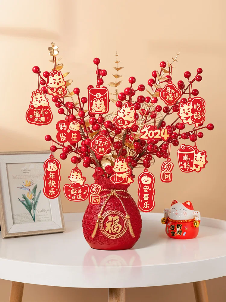 

New Year Decorations Fortune Tree Ornaments 2024 Dragon Year Spring Festival Home Decoration Wealth Attraction Lucky Bucket