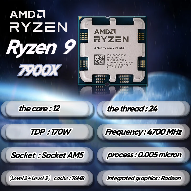 AMD Ryzen 9 7900X R9 7900X CPU + ASROCK B650M PG Riptide Motherboard Suit  DDR5 Socket AM5 All new but without cooler