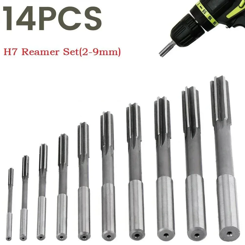 14PCS Machine Reamer Straight Shank Engineering Tools High Speed Steel Plumbing Tool 2/2.5/3/3.5/4/4.5/5/5.5/6/6.5/7/7.5/8/9mm N 2