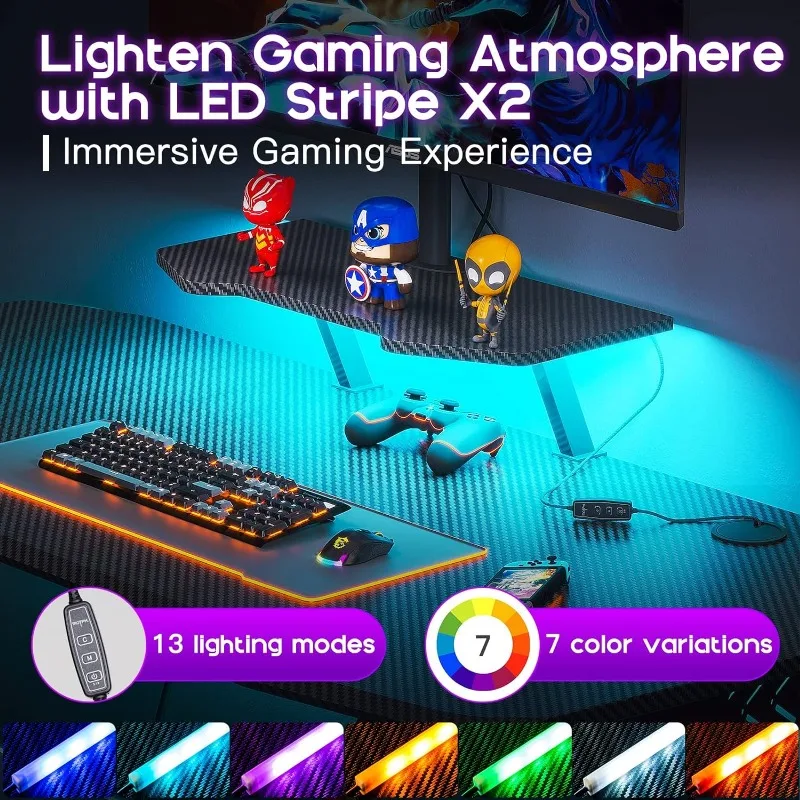 Description Picture 6 of itemGaming Desk with LED Lights, Small Gaming Table Desk 39 inch Z Shaped, Gamer Desk Ergonomic Sturdy