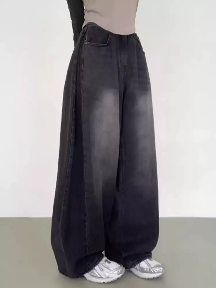 Chic High Waist Straight Leg Jeans Women's Autumn Winter Casual Loose Fit Torn Side S Distred Denim Pants