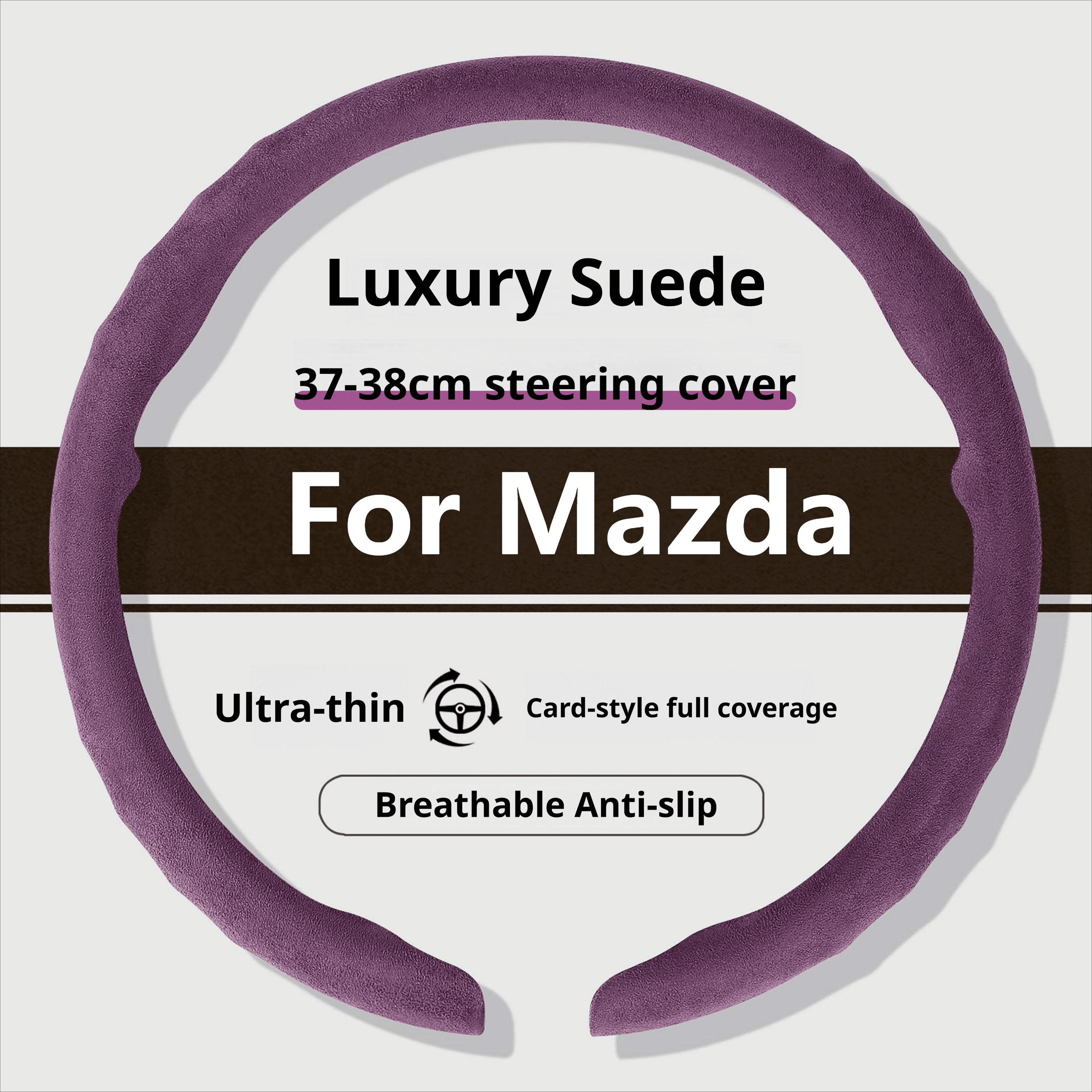 Premium Ultra-Thin Suede Steering Wheel Cover - Non-Slip, 15-Inch, Luxury Car Styling