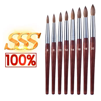 RolinStar SSS quality 100% 777 Kolinsky Round Tube Acrylic dipping powder real wood Shaped nail brush mink Master 6-20 Hair Oval