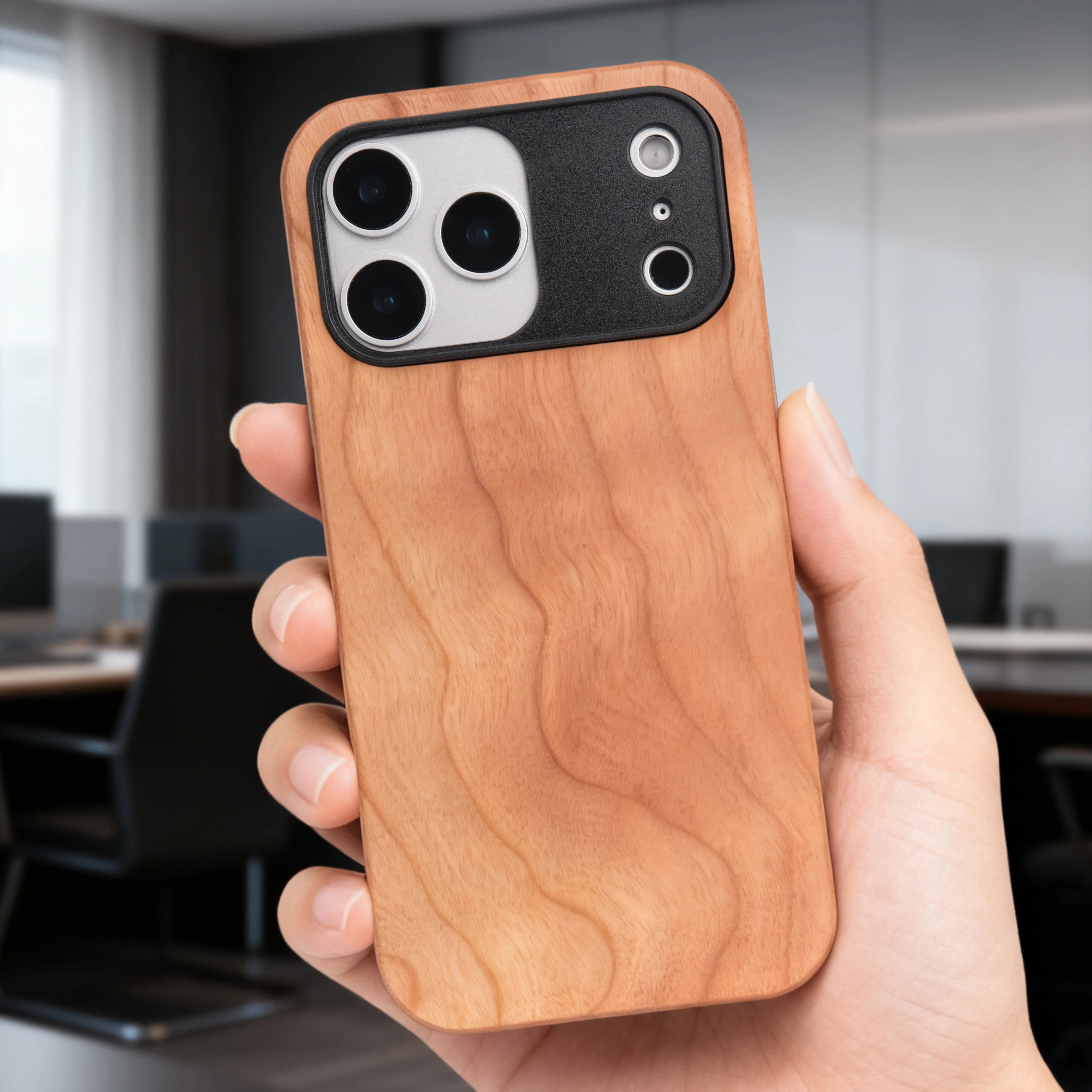 Deluxe Shockproof Walnut Cherry Wood Phone Case with Soft Bumper Cover