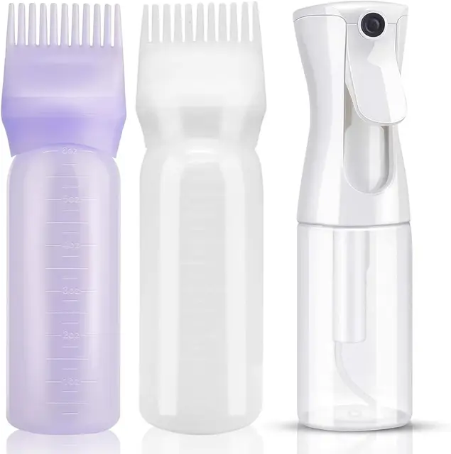 3 PCS Hair Oil Applicator Bottle, Hair Applicator Bottle, Root Comb Applicator Bottle and Continuous Spray Bottle