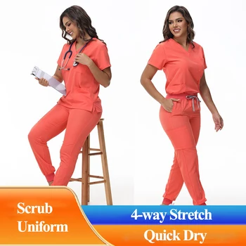 Scrub medico elastico Uniforme da medico e da infermiera Durevole Dentale Pediatrico Ad asciugatura rapida Abbigliamento da lavoro sanitario Scrub Set 42109