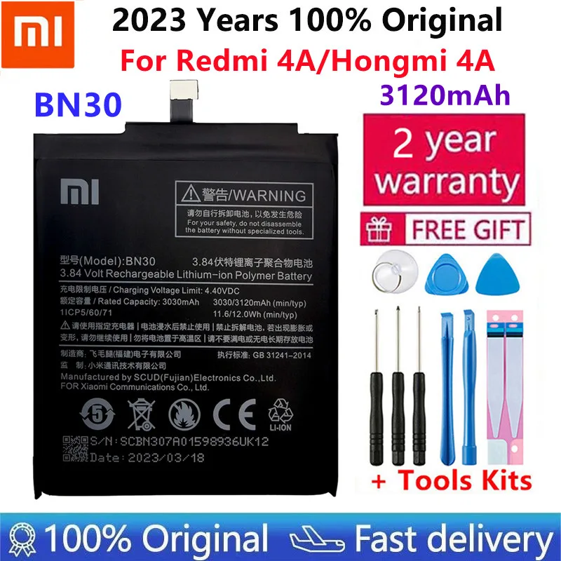 

Xiao Mi Original Phone Battery BN30 For Xiaomi Redmi 4A Mi4A M4A High Quality 3120mAh Phone Replacement+Tools Kits