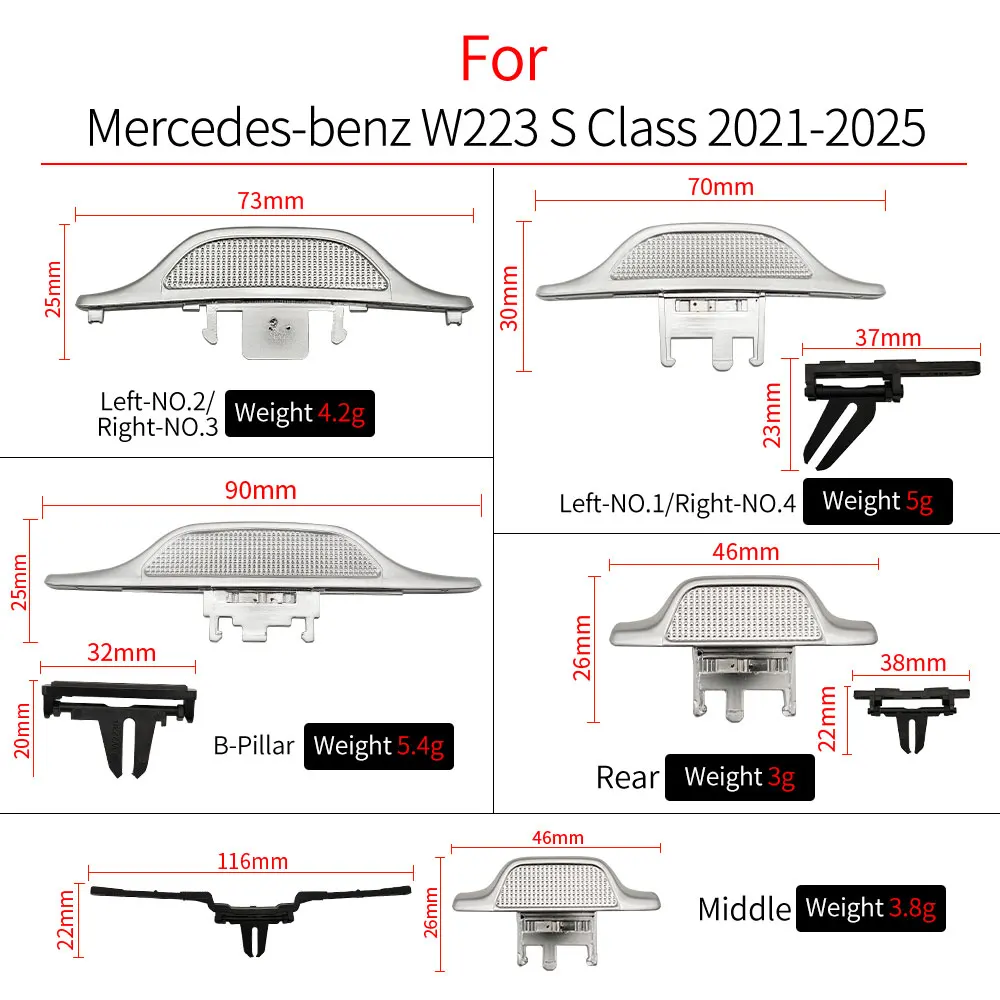 메르세데스 W223 자동차 앞 뒤 에어 벤트 그릴 클립 트림 부품 벤츠 S 클래스 MAYBACH S350 S400 S480 용 A/C 콘센트 수리 키트