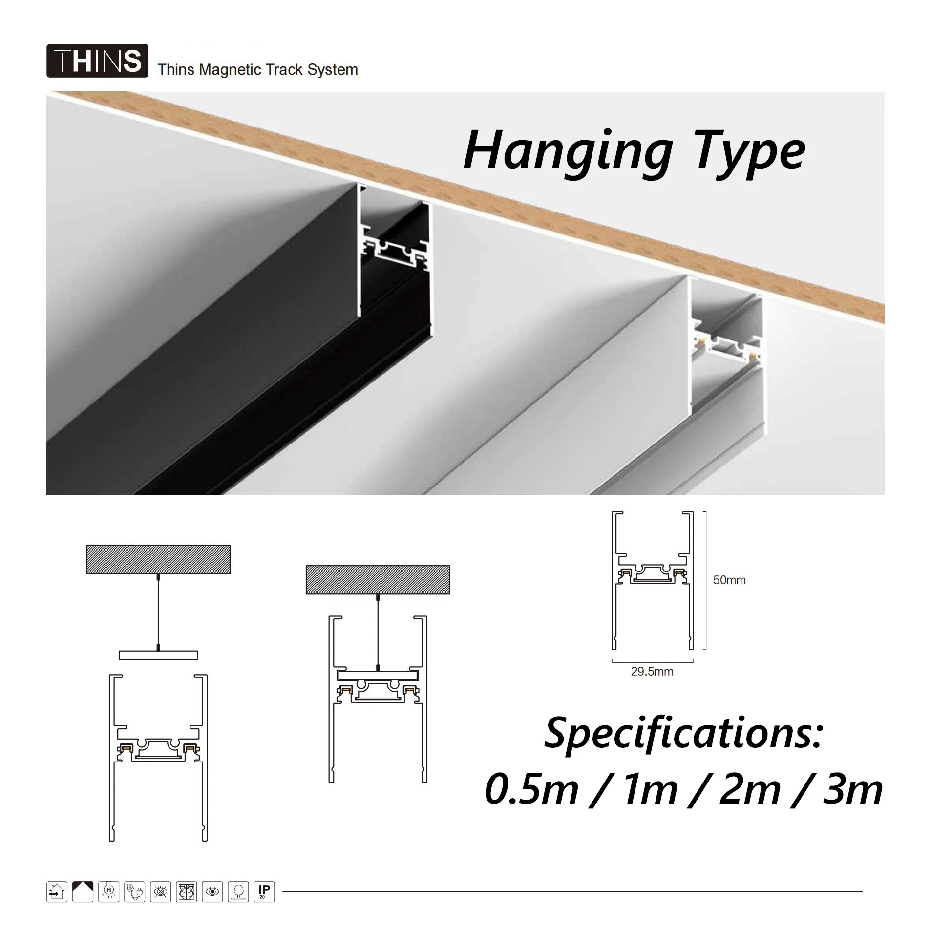 Description Picture 6 of itemUltra thin Magnetic Track Light 6MM Rail Surface Embedded Plastering Mount Spot LED Smart Tuya Zigbee Black White 1m/2m/2.5m