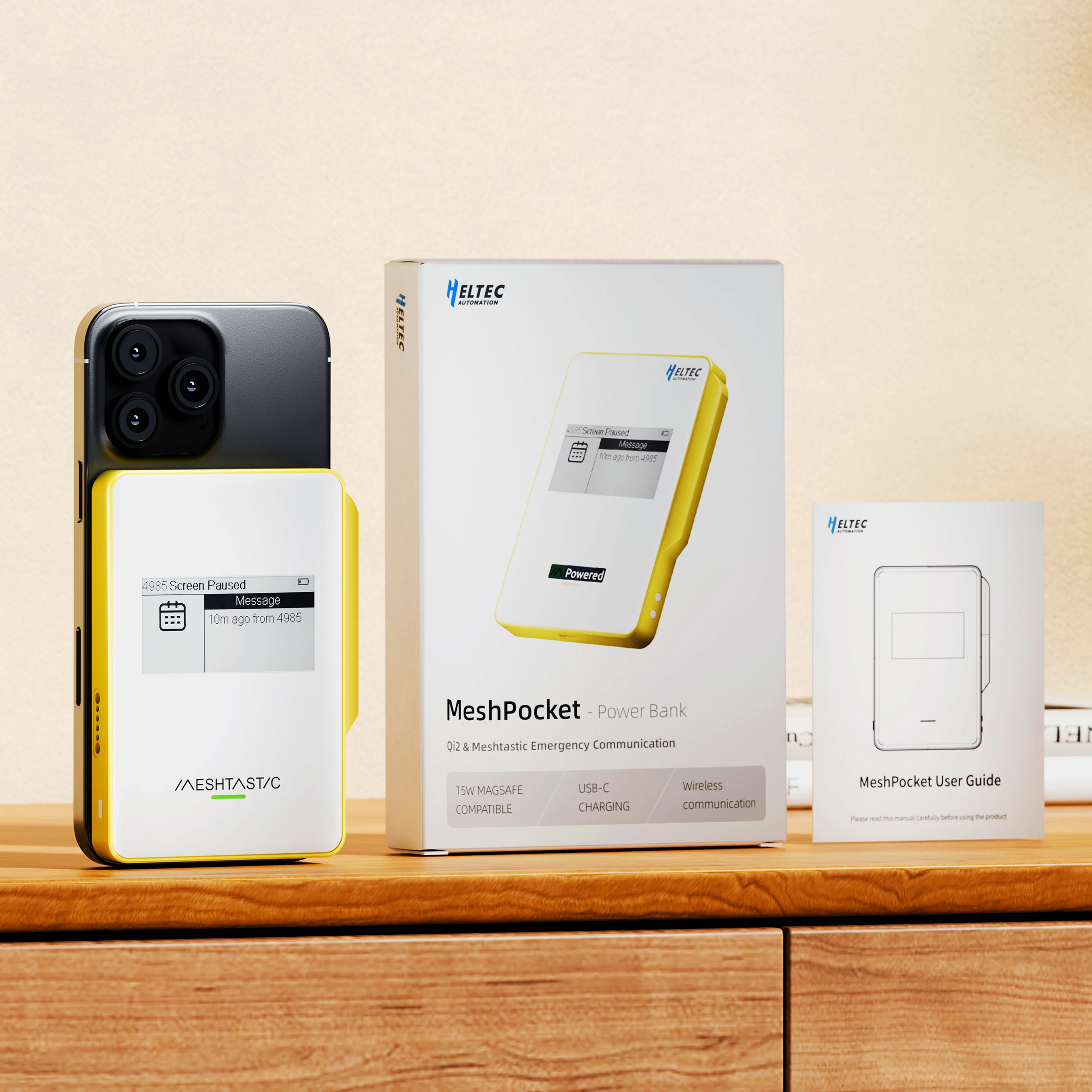 Heltec MeshPocket Qi2 Magnetic Power Bank Meshtastic Powered 5000/10000mah 15W Wireless Fast Charging Wireless iPhone Android