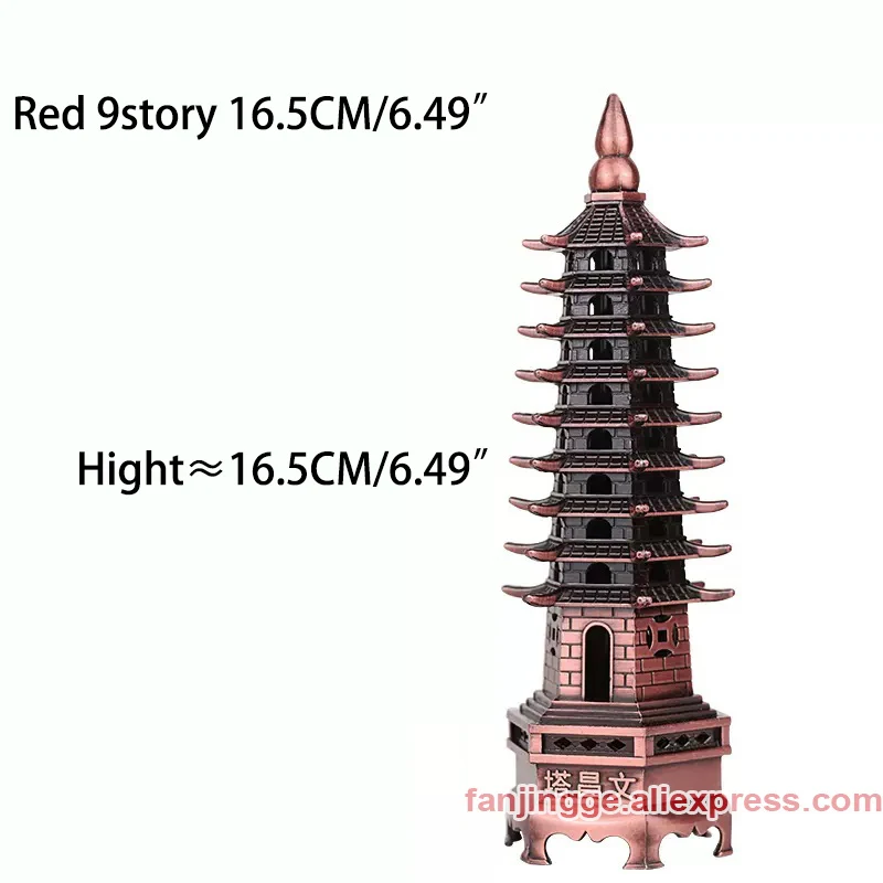 Heißer Verkauf Feng Shui Zink-legierung 3D Modell Chinesischen Wenchang Pagode Turm Handwerk Statue Souvenir Home Dekoration Metall Handwerk – Detail 14