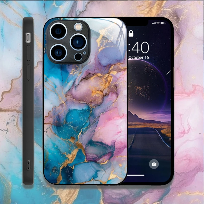 Colorful Marble Shockproof Tempered Glass Phone Case