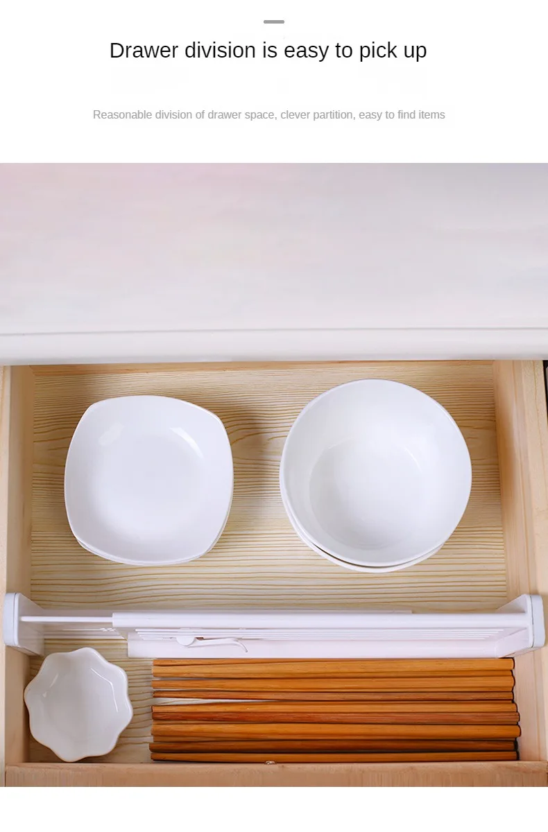 Description Picture 5 of item1/4pcs Drawer Dividers Adjustable Kitchen Expansion Contraction Combination Drawer Organizer Plastic Organizer Storage Drawers