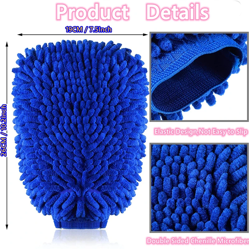 Microfiber Car Wash Mitt Double Sided Chenille Auto Gloves Ultra Absorbent Wash Car Sponge Scratch Free Microfiber Car Cleaning 2