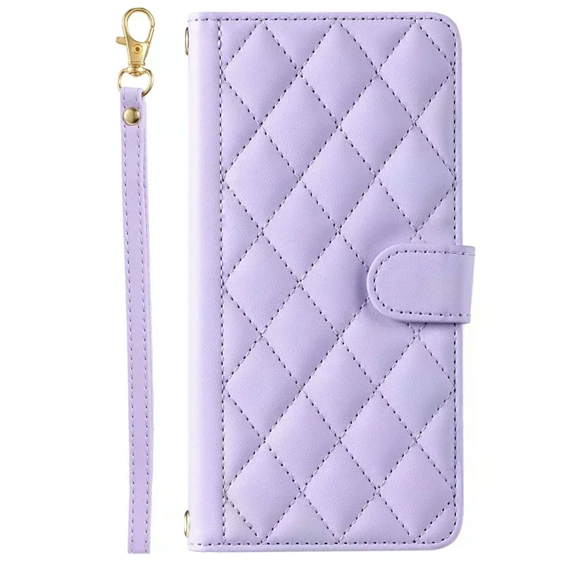 Diamond Lattice Leather Wallet Case - Elegant Protective Cover