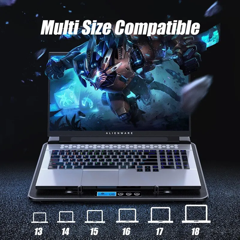 Laptop Fan Stand ICE COOREL Notebook Cooler A9 6 Fan Gaming 13-19 Inch RGB 2 USB Ports for Macbook