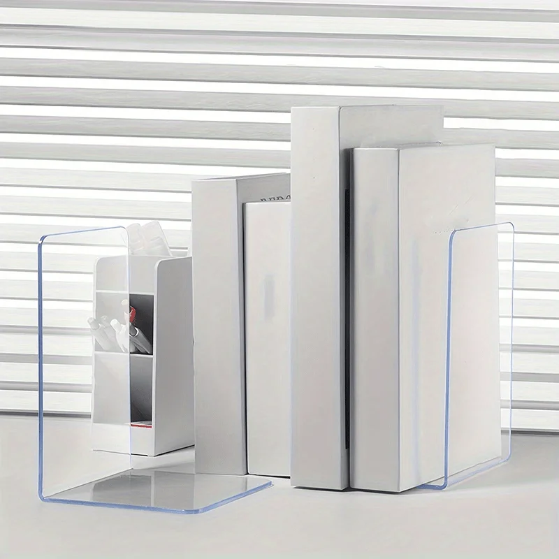 1/2pcs Clear Acrylic Bookends, Durable Transparent Bookshelf Partition Plates, for Office, School, and Home Organization 4