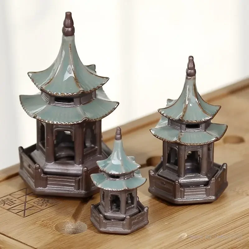 Hexagonal Pavilion Micro Landscape Small Pagoda Shape, Home Landscaping, Gardening, Aquarium Fish Tank, Tea Pet Accessories, 1Pc