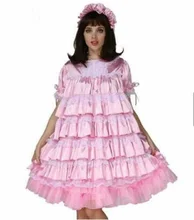 

Sissy Maid Satin Lockable Pink Cake Dress Role Play Dress Customization