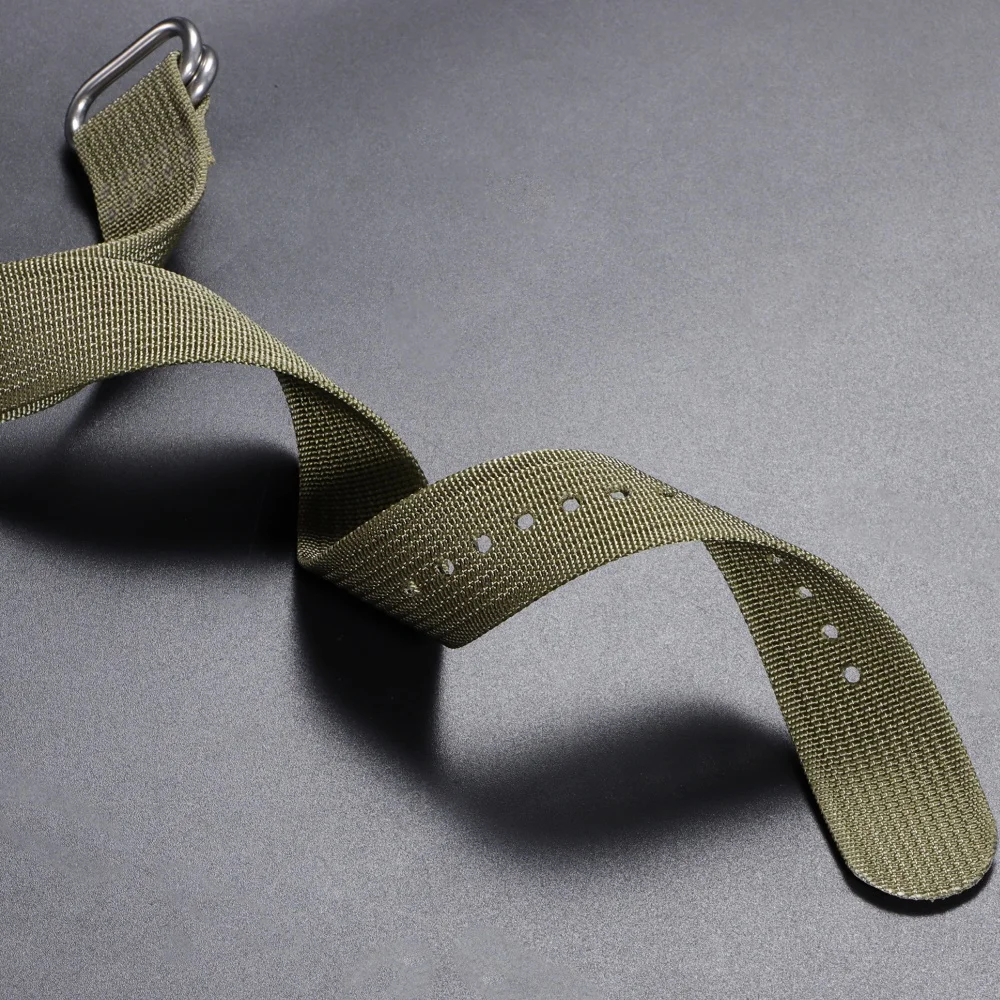 Versatile Ribbed Nylon Watch Strap with Silver, Black, and Gold Ring Buckle