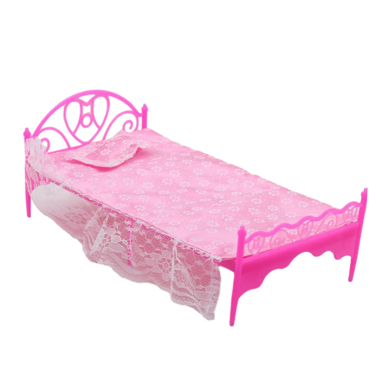 

Fashion Doll Bed DIY Scene Children Gift Kids Pretend Play Toy Decor Miniature with Quilt, Pillow and Mattress Furniture Set