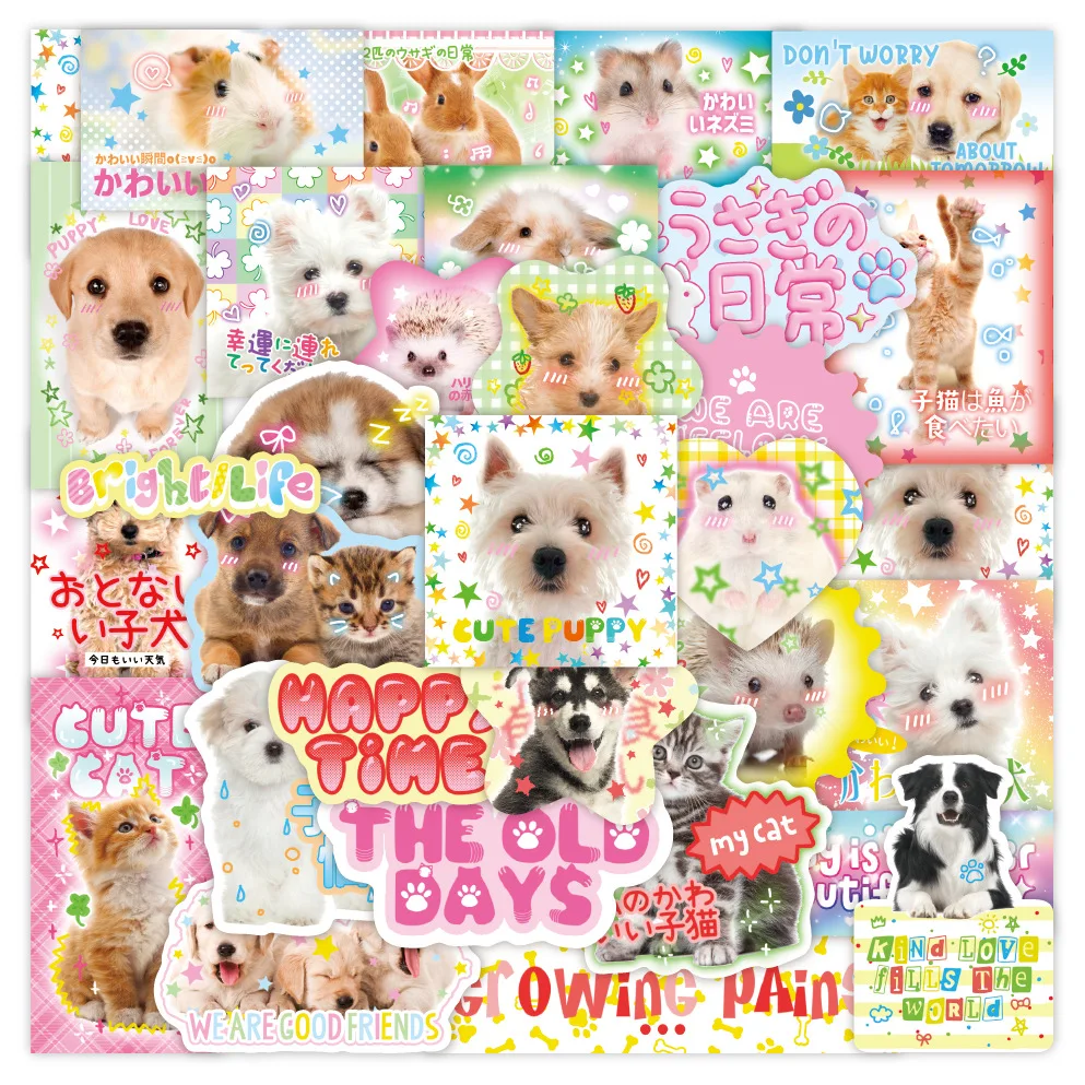 40pcs Kawaii 귀여운 강아지 고양이 토끼 스티커 미적 DIY 전화 스크랩북 저널 장식 스티커 노트북 수하물 편지지