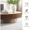 43.7''Oval Drum Coffee Table Handcrafted Relief Sturdy Pedestal Wooden Olive-Shaped Tea Table for Living Room 5
