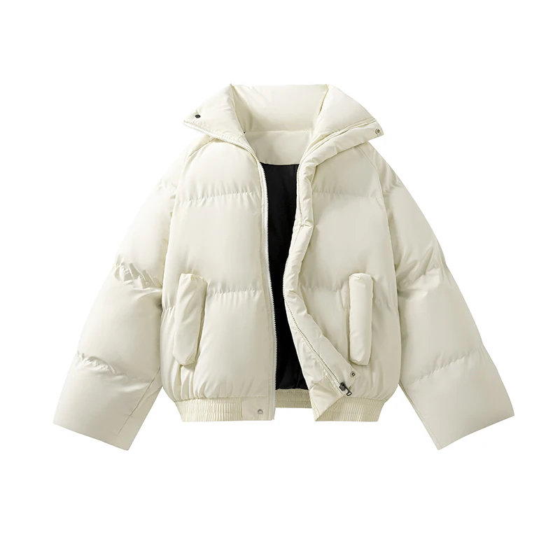 Зимові короткі укорочені парки Чоловіки Жінки Тепле пальто зі стоячим коміром Коричнева куртка-пуховик Чоловічі корейські модні куртки з бавовняною підкладкою