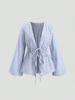 Chemise à manches bouffantes avec nœud à nouer rayé 1