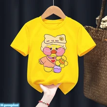 

2022 New Cute Kawaii T-Shirts Lalafanfan T Shirt Plush Toy Cartoon Print Kids Clothes Little Boys/Girls Unisex Yellow Teen Tops